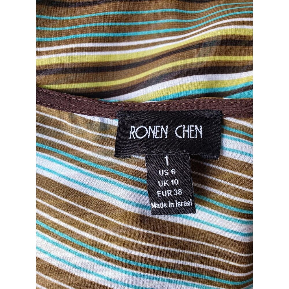 Ronen Chen Sleeveless Blouse 6 Chic Boho Asymmetrical Striped Earthy Artsey - Picture 6 of 6